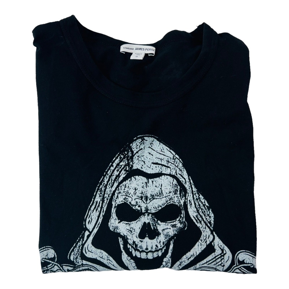 James Perse Black Reaper Motorcycle Short Sleeve T-Shirt Mens Size 0